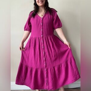 Sonoma Fuchsia Button-Down Midi Dress